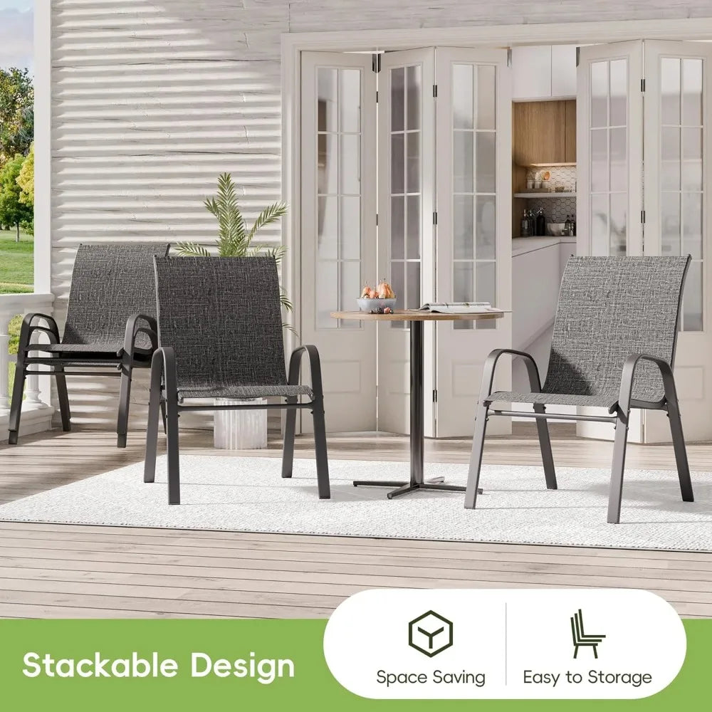 Patio Chairs Set of 4, Outdoor Stackable Dining Chairs for All Weather, Breathable Metal Modern Outdoor Furniture
