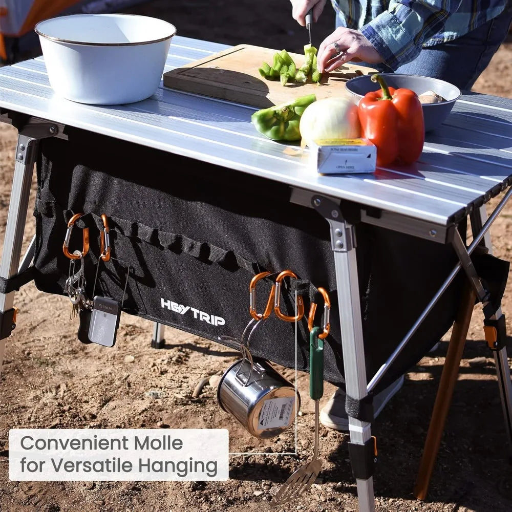 Folding Camping Table with Storage Bag Roll-Up Aluminum Portable Beach Table Adjustable Height Picnic Tables