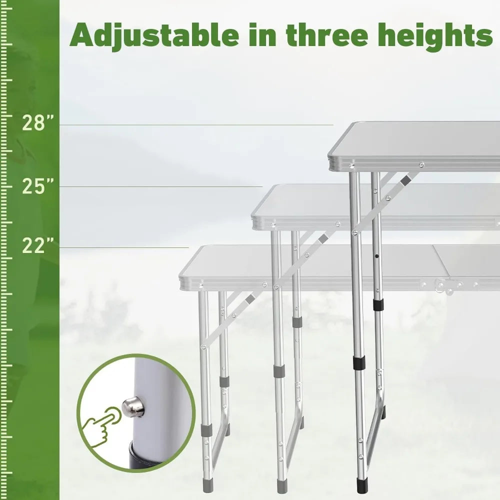 Folding Camping  with Storage, Lightweight & Portable, 3 Heights Adjustable Folding, Outdoor Tables