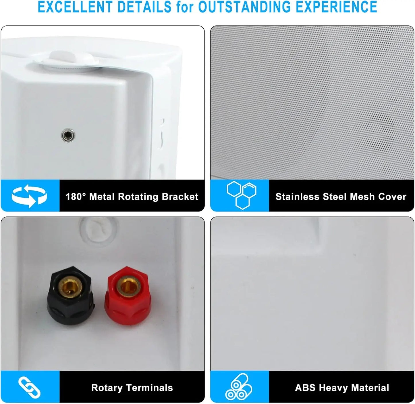 Herdio 4PCS 6.5‘’ 800W Outdoor Bluetooth Speakers Waterproof Wall Mounted Sound System With Multifunctional Amplifier For Patio