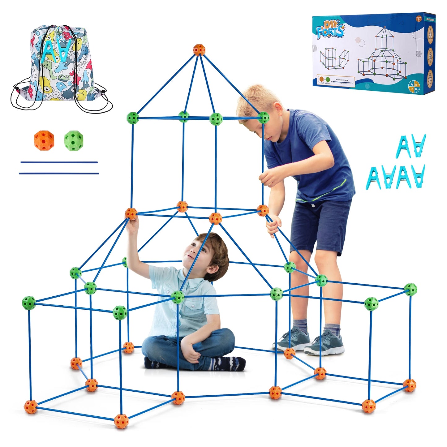 VEVOR Fort Building Blocks Kids Creative Indoor Play Tent Brick Kit with 80 Rods 40 Balls for DIY Educational Castle Toys Gift