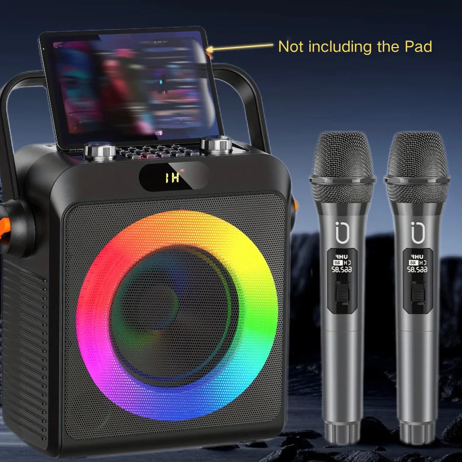 T19-T Karaoke machine with 2 wireless microphones, black Karaoke speakers with bass/treble adjustment