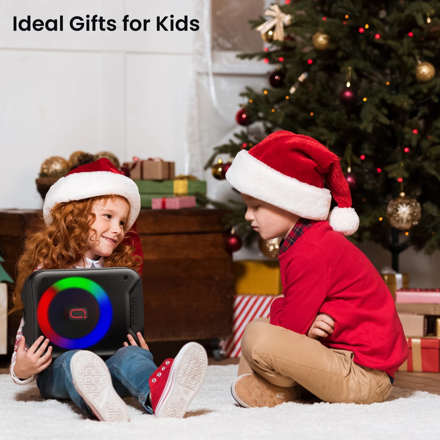 FanFun Wireless Outdoor Speaker, Portable Speaker with Microphone, Colorful DJ Light, Dual Microphone Jacks, TF Card Compatible