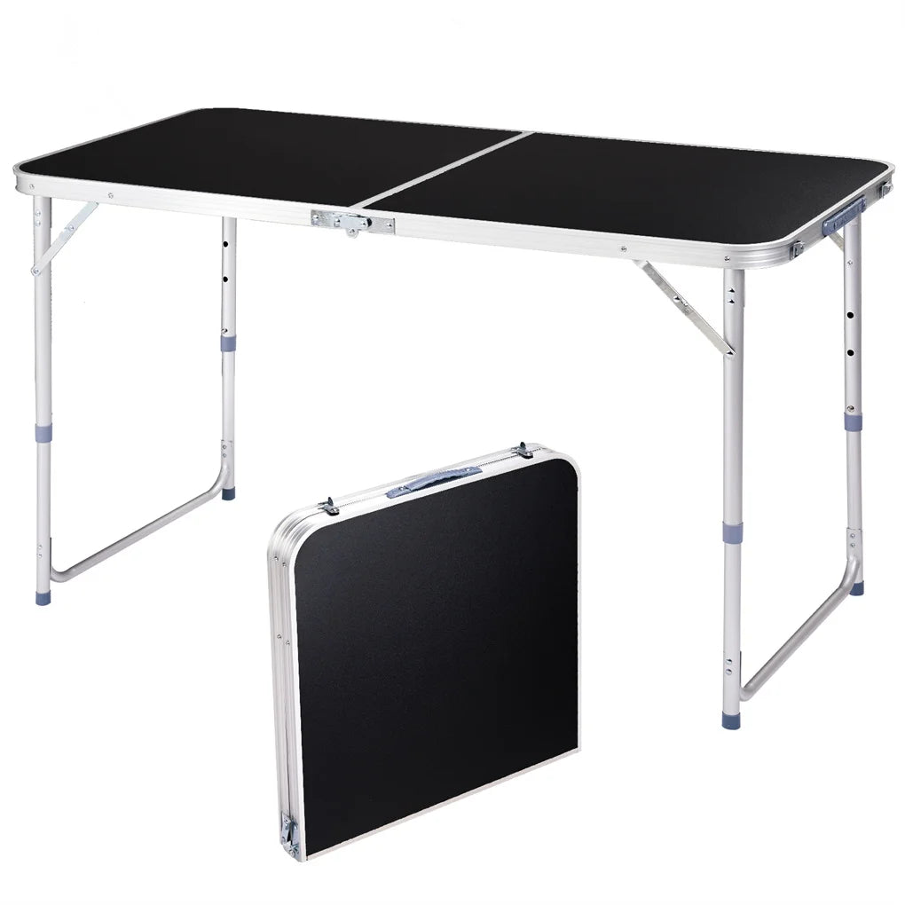 4Ft Folding Table With Carrying Handle Height Adjustable Lightweight Fold Up Portable For Indoor Outdoor