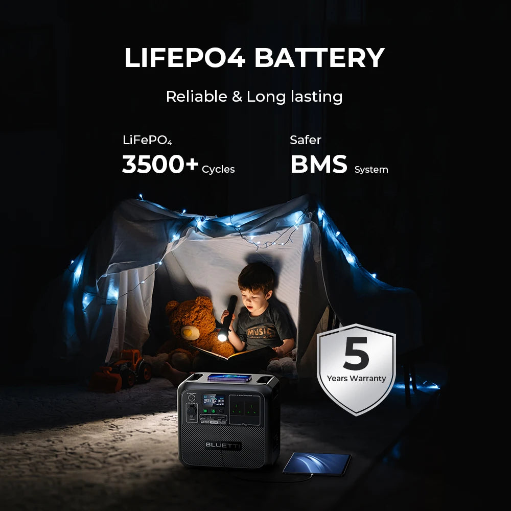 [US Plug] BLUETTI AC180 1152Wh 1800W Protable Power station LiFePO4 Solar Generator 3500+ Cycles For Camping Hiking Fish Trips
