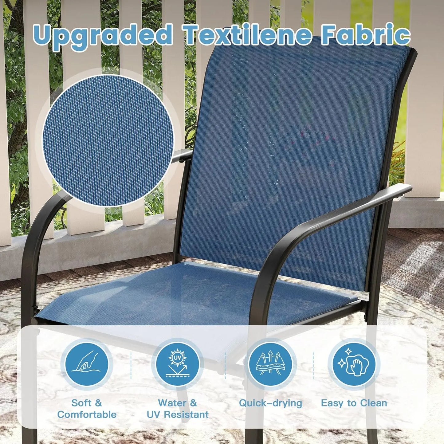 5 Pieces Outdoor Dining Table Chair Set, Patio Dining Set with 1 Black Square Curved Legs Table with and Umbrella Hole