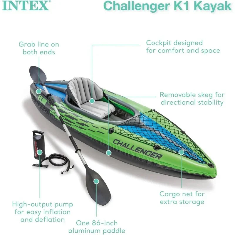 Popular.Challenger Inflatable Kayak Series: Includes Deluxe 86in Kayak Paddles and High-Output Pump – SuperStrong PVC – Adjustab