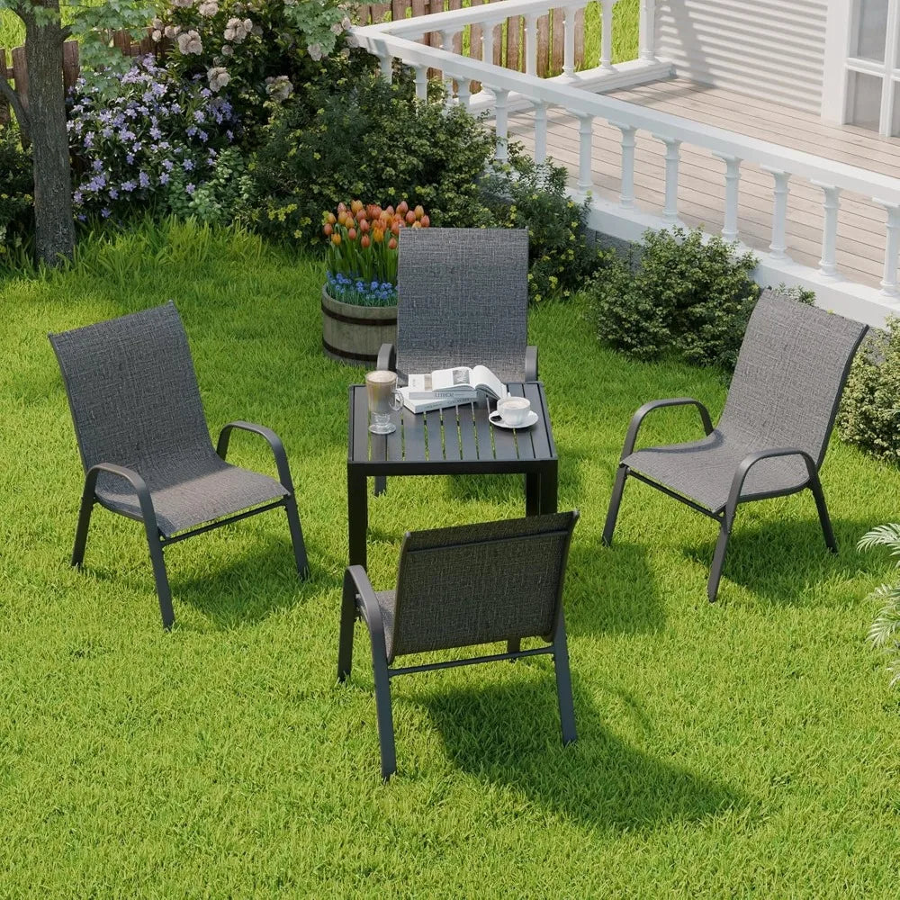 Patio Chairs Set of 4, Outdoor Stackable Dining Chairs for All Weather, Breathable Metal Modern Outdoor Furniture