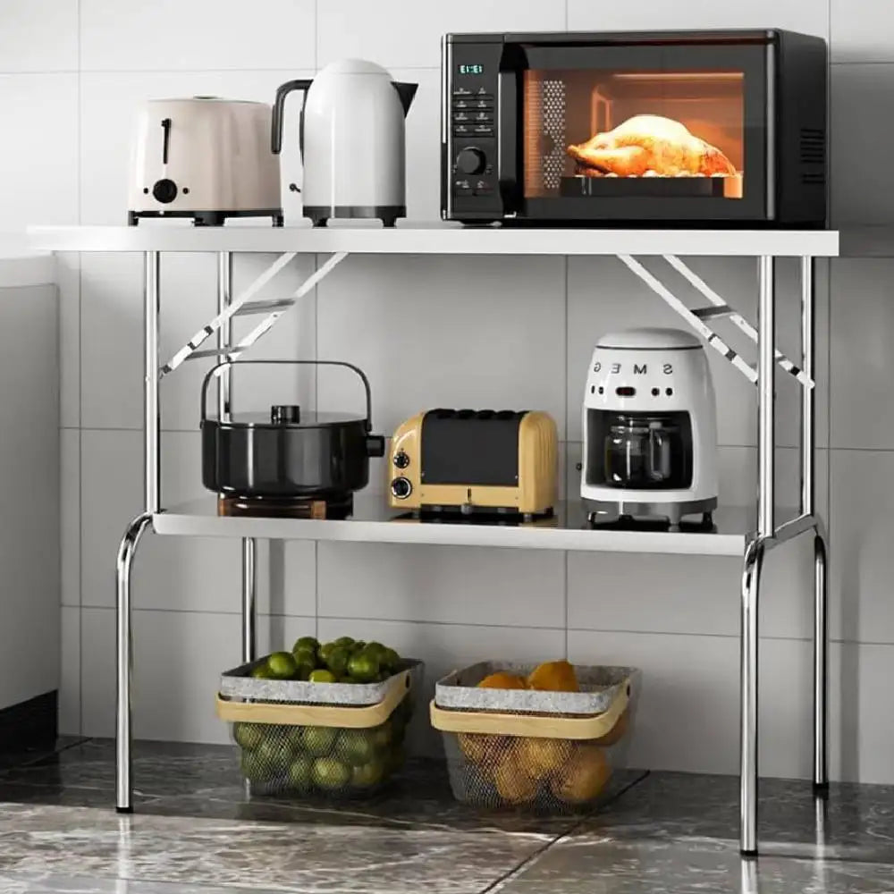 48" x 24" Camping Stainless Steel Folding Work Table With Undershelf Portable