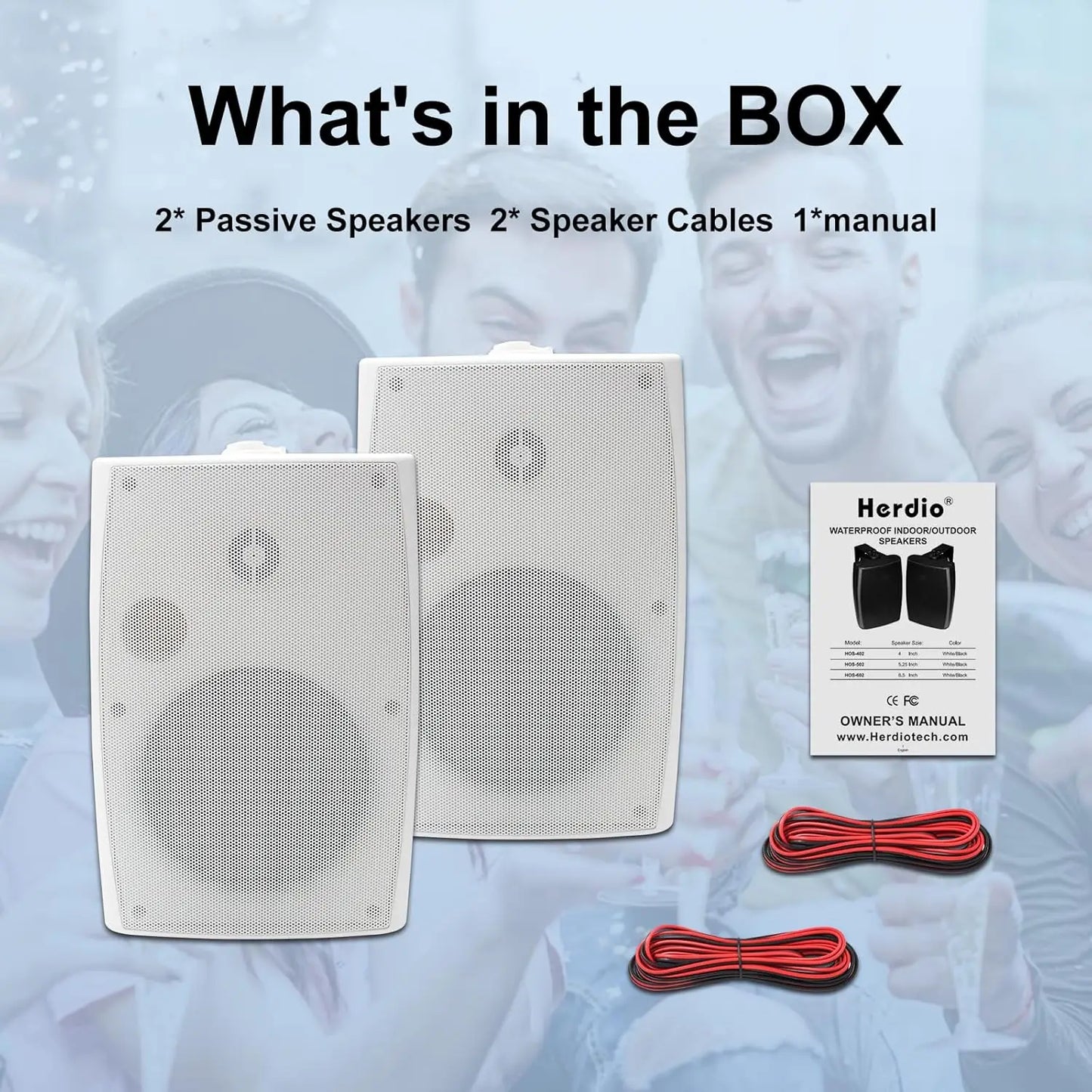 Herdio 2PCS 400W 6.5‘’ Passive Outdoor Speakers Wired Waterproof 2 Way Wall Mounted Speakers With Powerful Bass For Patio Home