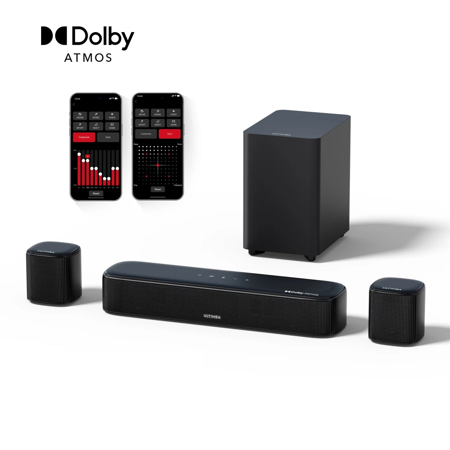 ULTIMEA 280W 5.1 Sound bar for TV with Dolby Atmos and Smart App Control, Home Theater Surround Sound System Bluetooth Speakers