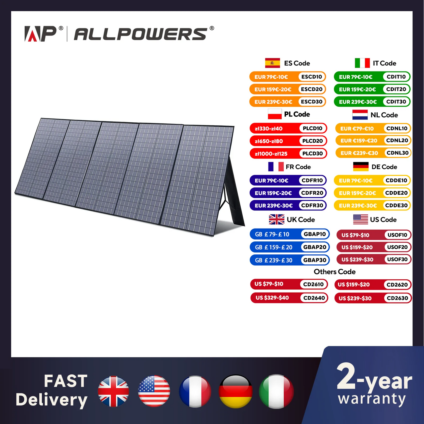 ALLPOWERS Foldable Solar Panel 400W / 200W / 140W / 100W / 60W Solar Charger with Solar Output for Power Station Solar Generator