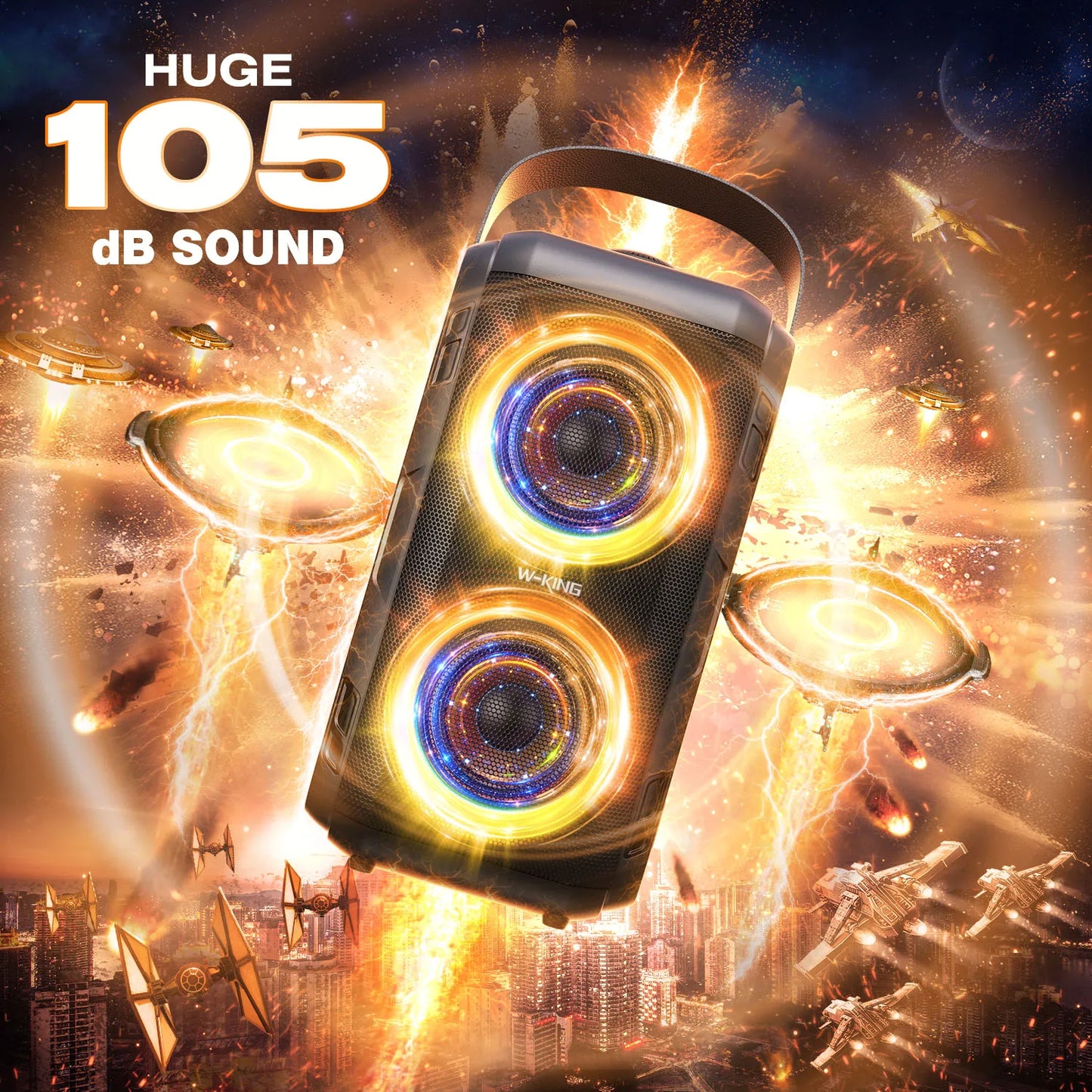 W-KING 80W Bluetooth Speaker with Wireless Microphone, Portable Loud Party Bluetooth Speaker-2 Full Range Drivers/Deep Bass