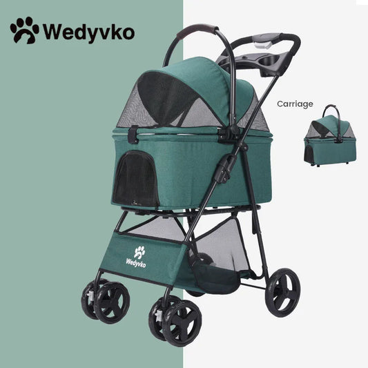 Wedyvko Portable Cart for Small Dogs One-Click Folding Clip Stroller with Basket