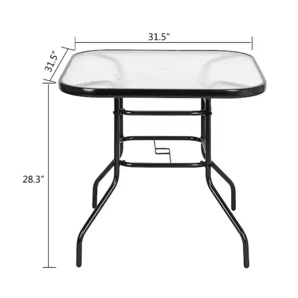 Outdoor Dining Table with 1.8” Umbrella Hole,Coffee Table with Toughened Glass Top, Patio Glass Side Table for Backyard