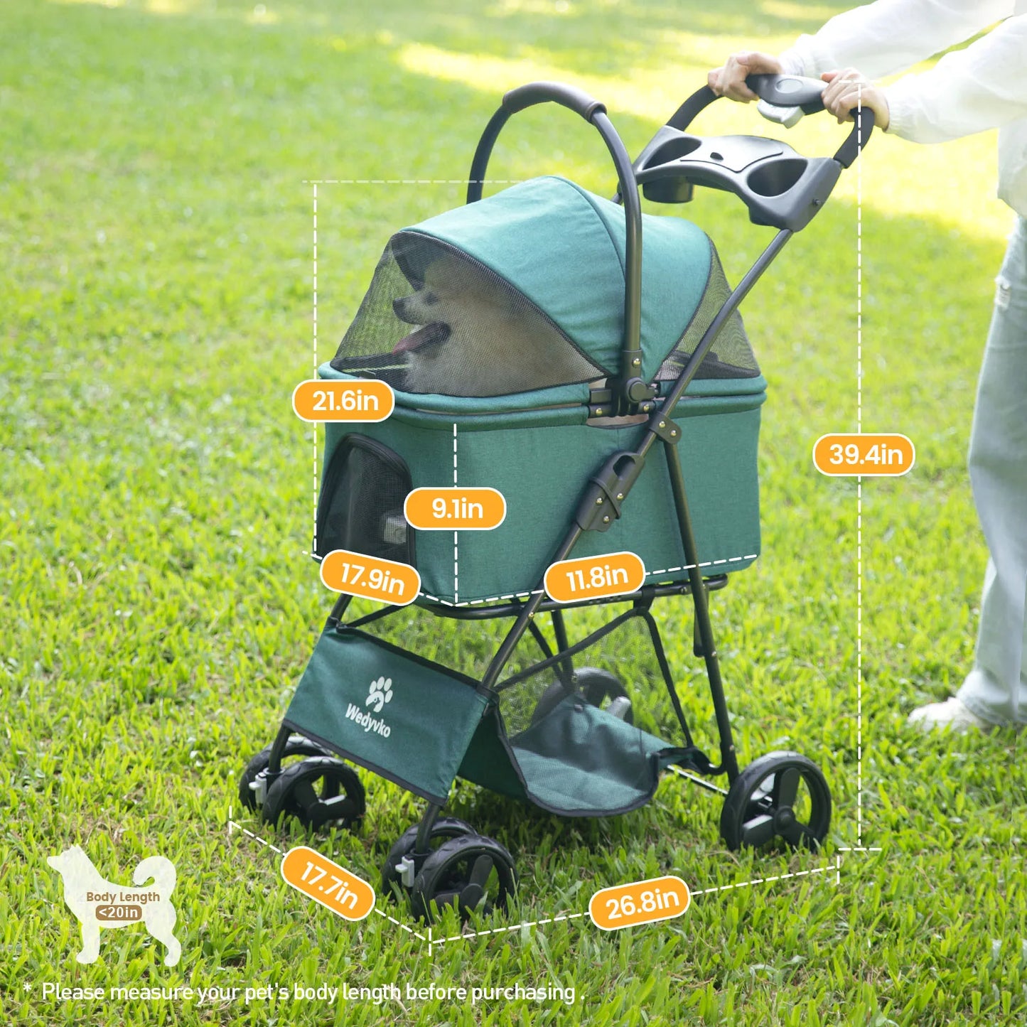Wedyvko Portable Cart for Small Dogs One-Click Folding Clip Stroller with Basket