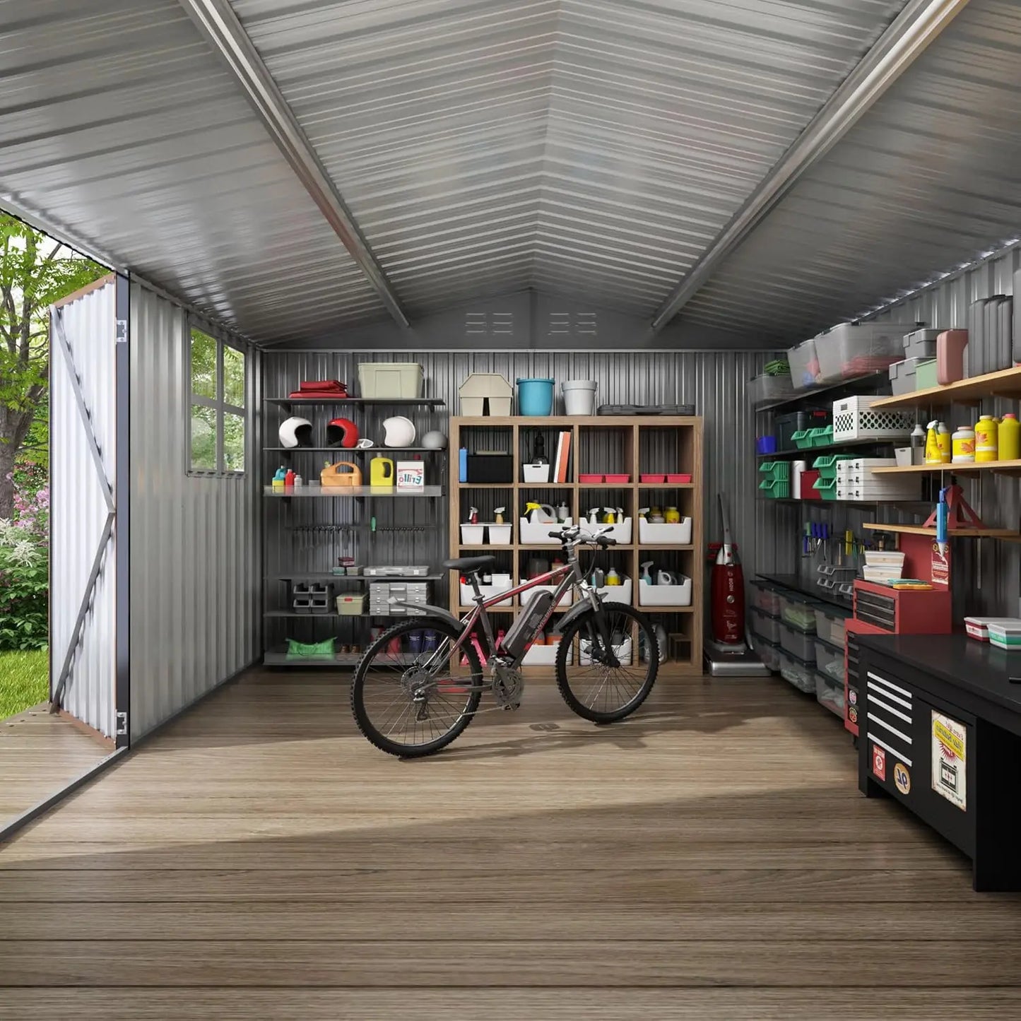 10x10 FT Outdoor Storage Shed, Large Metal Tool Sheds with Updated Frame Structure and Lockable Doors, Garden Shed for Backyard