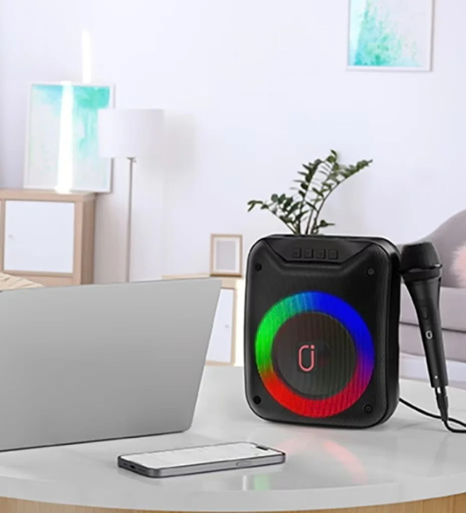 FanFun Wireless Outdoor Speaker, Portable Speaker with Microphone, Colorful DJ Light, Dual Microphone Jacks, TF Card Compatible