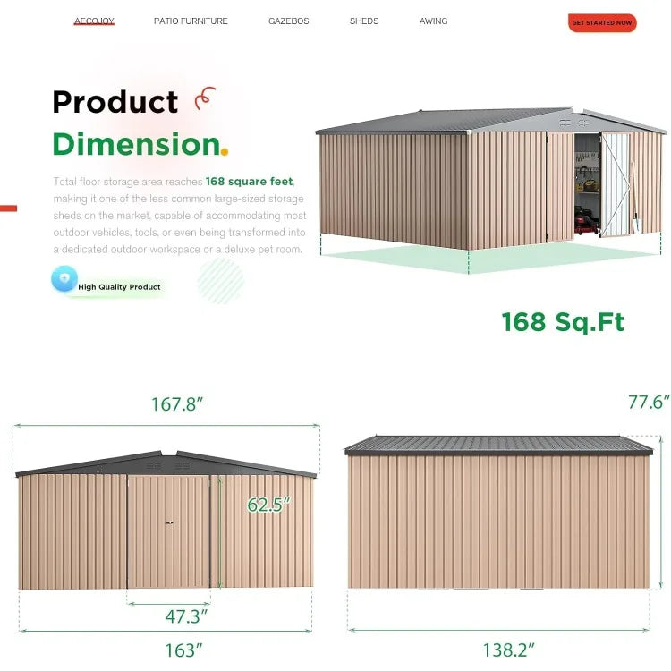 14' x 12' Shed Outdoor Metal Storage, Large Storage Sheds & Outdoor Storage Clearance 14' x 12', Large Steel Yard Shed,