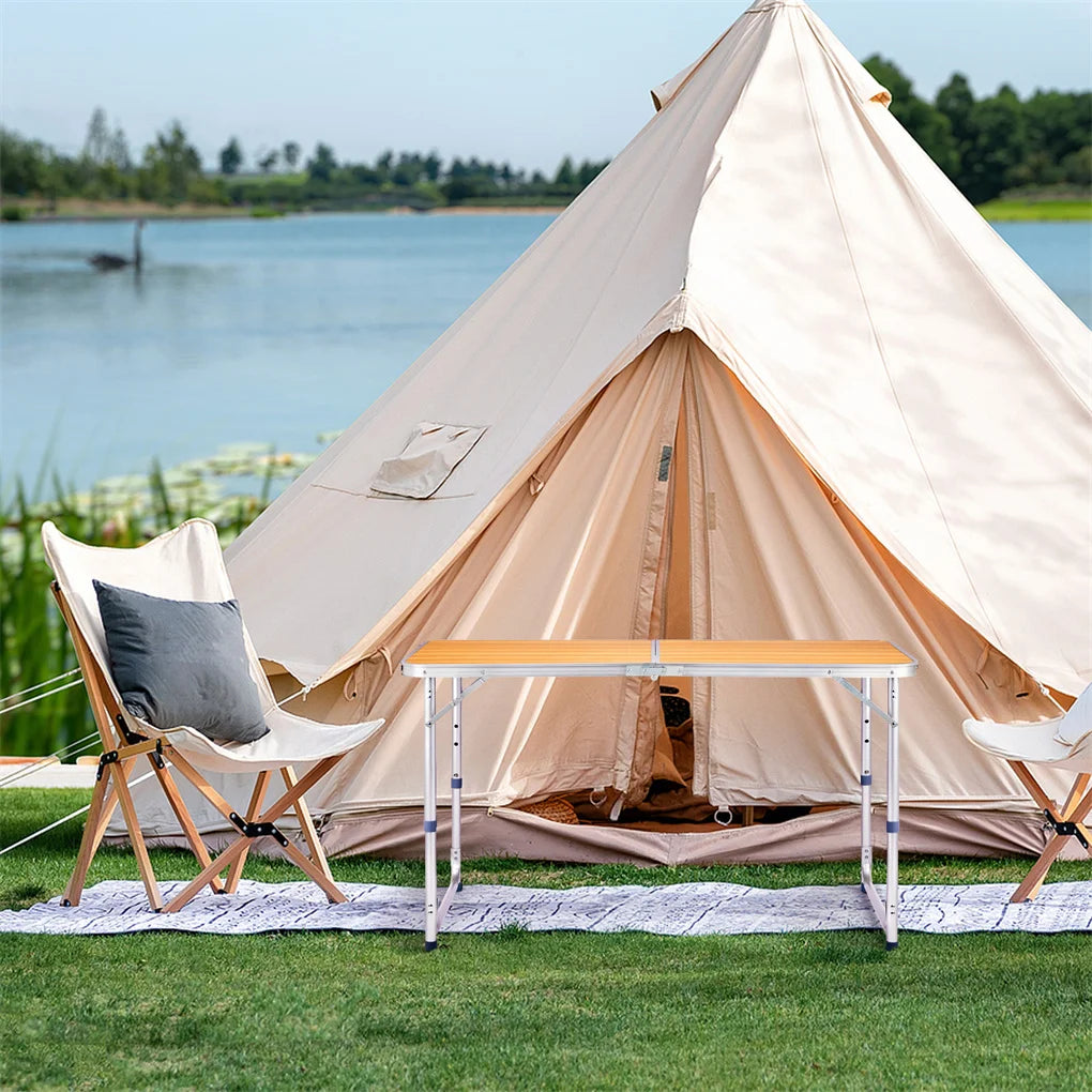 4Ft Folding Table With Carrying Handle Height Adjustable Lightweight Fold Up Portable For Indoor Outdoor