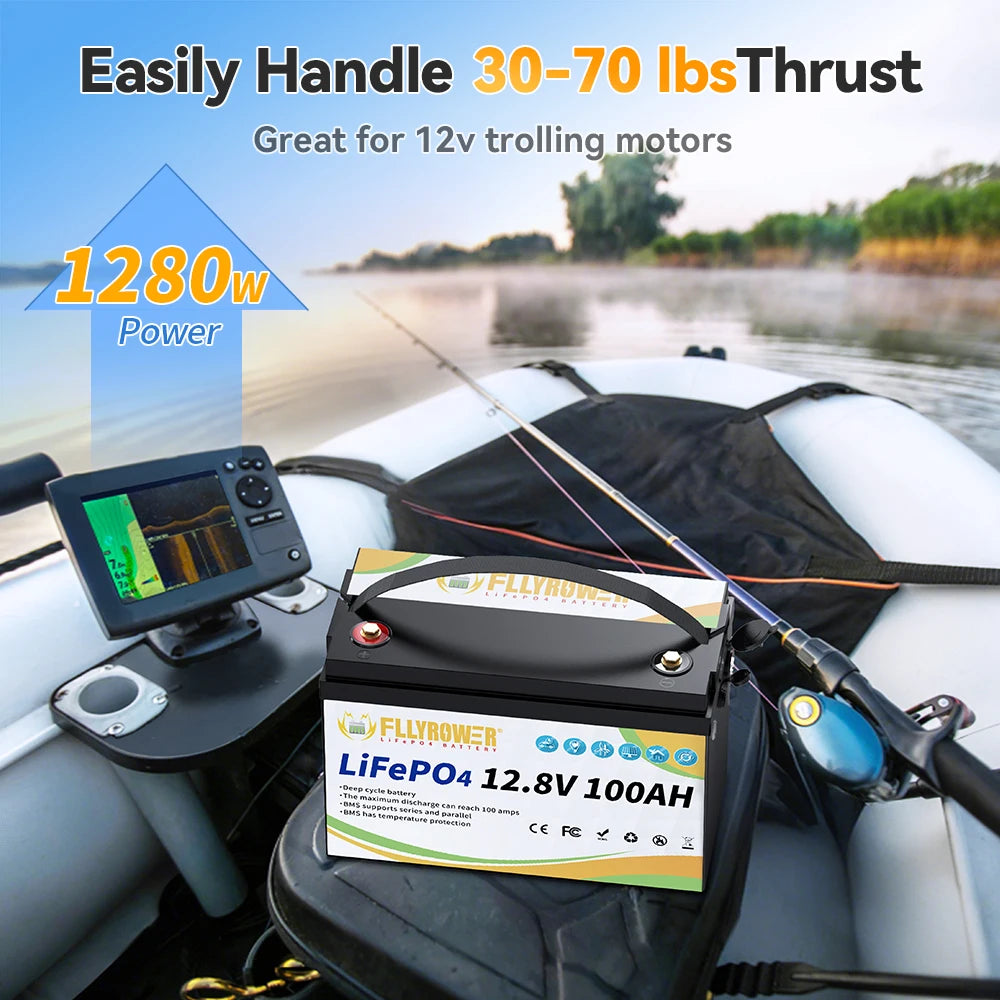 LiFePO4 Battery 12V 100Ah BMS100A Rechargeable Lithium Battery Pack For Inverter Solar Off-Road Off-grid Solar Energy Deep Cycle