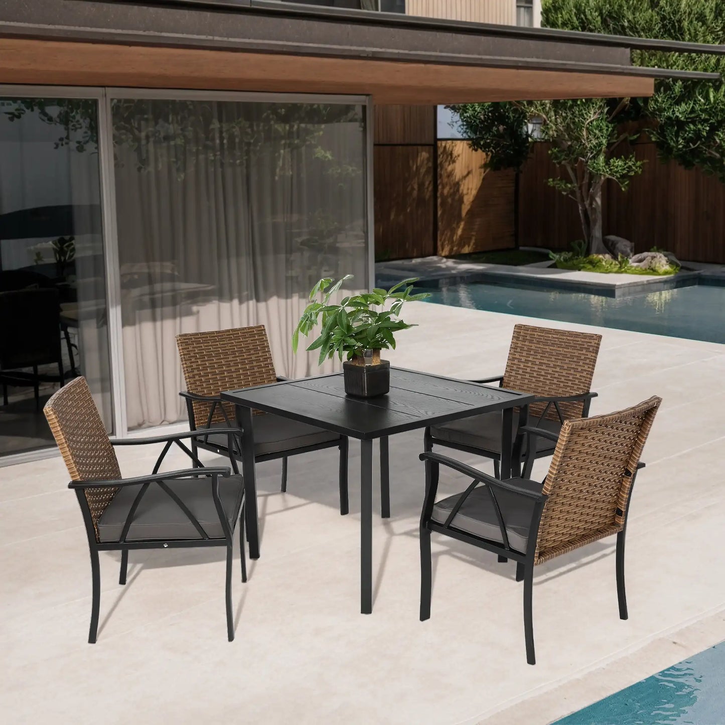 5 Pieces Outdoor Patio Dining Set,Wicker Patio Table and Chairs Set of 4,Outdoor Rattan Dining Table