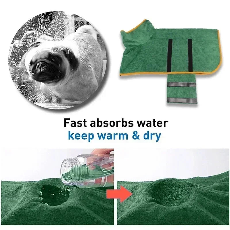 1pc Pet Bathrobe Fast Drying Towel Microfiber Absorbent Soft Bath Robe for Small Medium Large Dogs