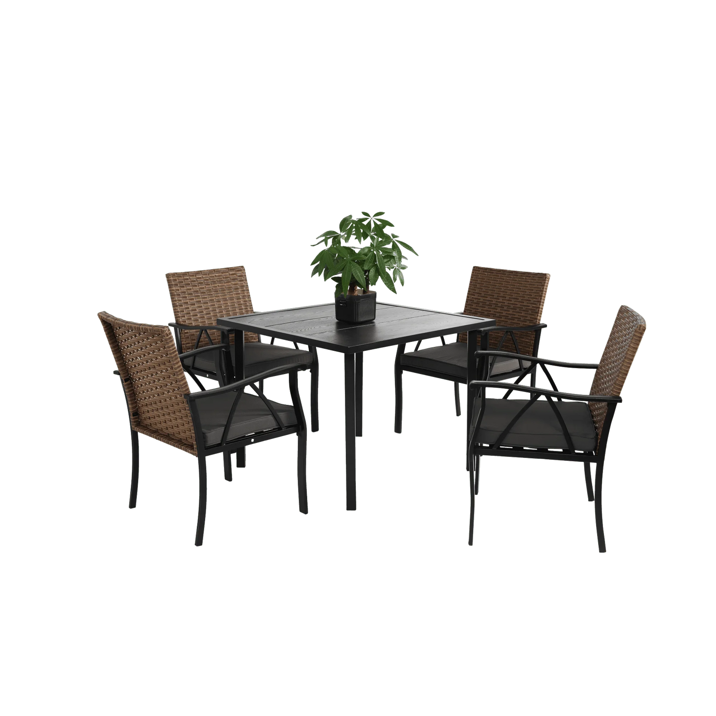 5 Pieces Outdoor Patio Dining Set,Wicker Patio Table and Chairs Set of 4,Outdoor Rattan Dining Table