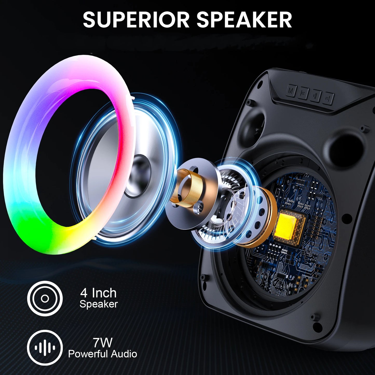 FanFun Wireless Outdoor Speaker, Portable Speaker with Microphone, Colorful DJ Light, Dual Microphone Jacks, TF Card Compatible
