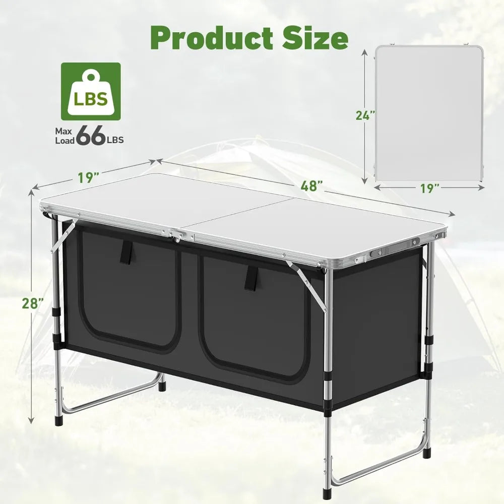 Folding Camping  with Storage, Lightweight & Portable, 3 Heights Adjustable Folding, Outdoor Tables