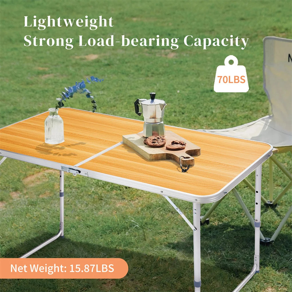 4Ft Folding Table With Carrying Handle Height Adjustable Lightweight Fold Up Portable For Indoor Outdoor