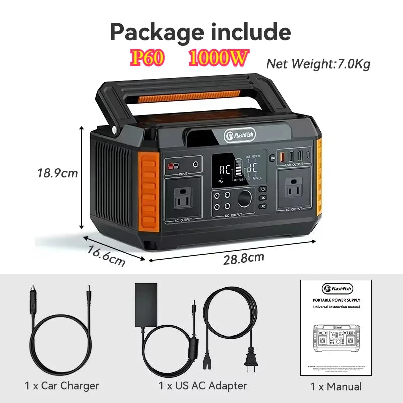 Portable Power Station 200-1000W Solar Equipment Generator Big Peak Power Output Camping Outdoor Apartment Charging Station
