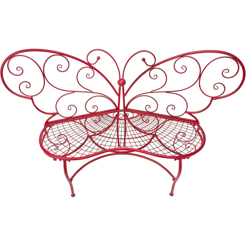 Alpine Corporation 62" x 26" Outdoor 2 Person Metal Butterfly Shaped Garden Bench, Red