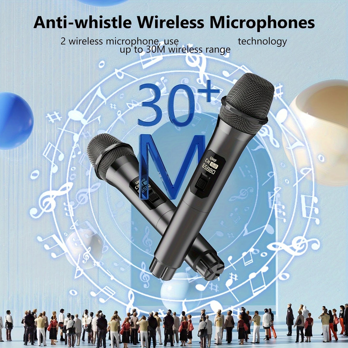 T19-T Karaoke machine with 2 wireless microphones, black Karaoke speakers with bass/treble adjustment