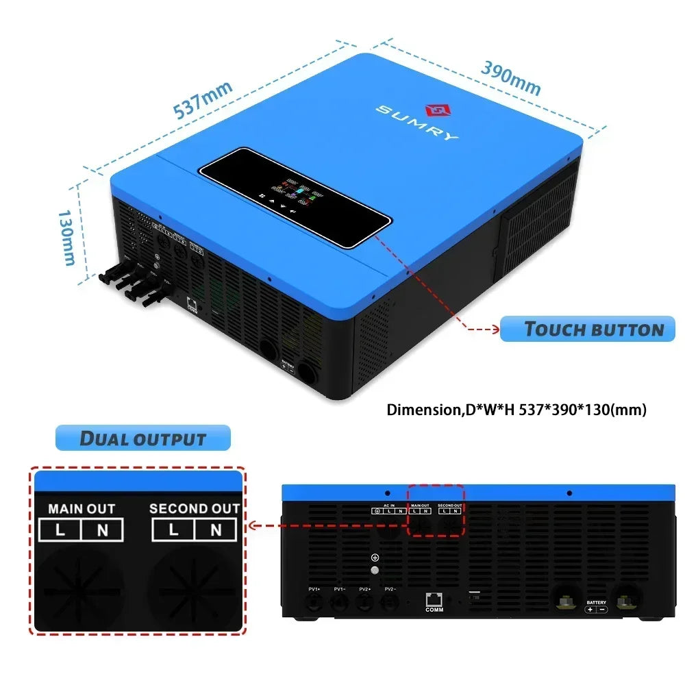 SUMRY on/Off Grid Solar Inverter 10.2kw 48VDC To 220VAC MPPT Solar Power AC Hybrid Inverter Generator Dual Output