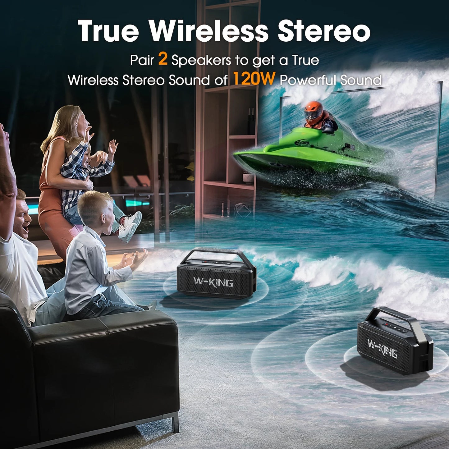 W-KING 100W Peak 60W RMS Deep Bass Bluetooth Speaker, IPX6 Portable Waterproof Loud Bluetooth Speakers Wireless with Subwoofer