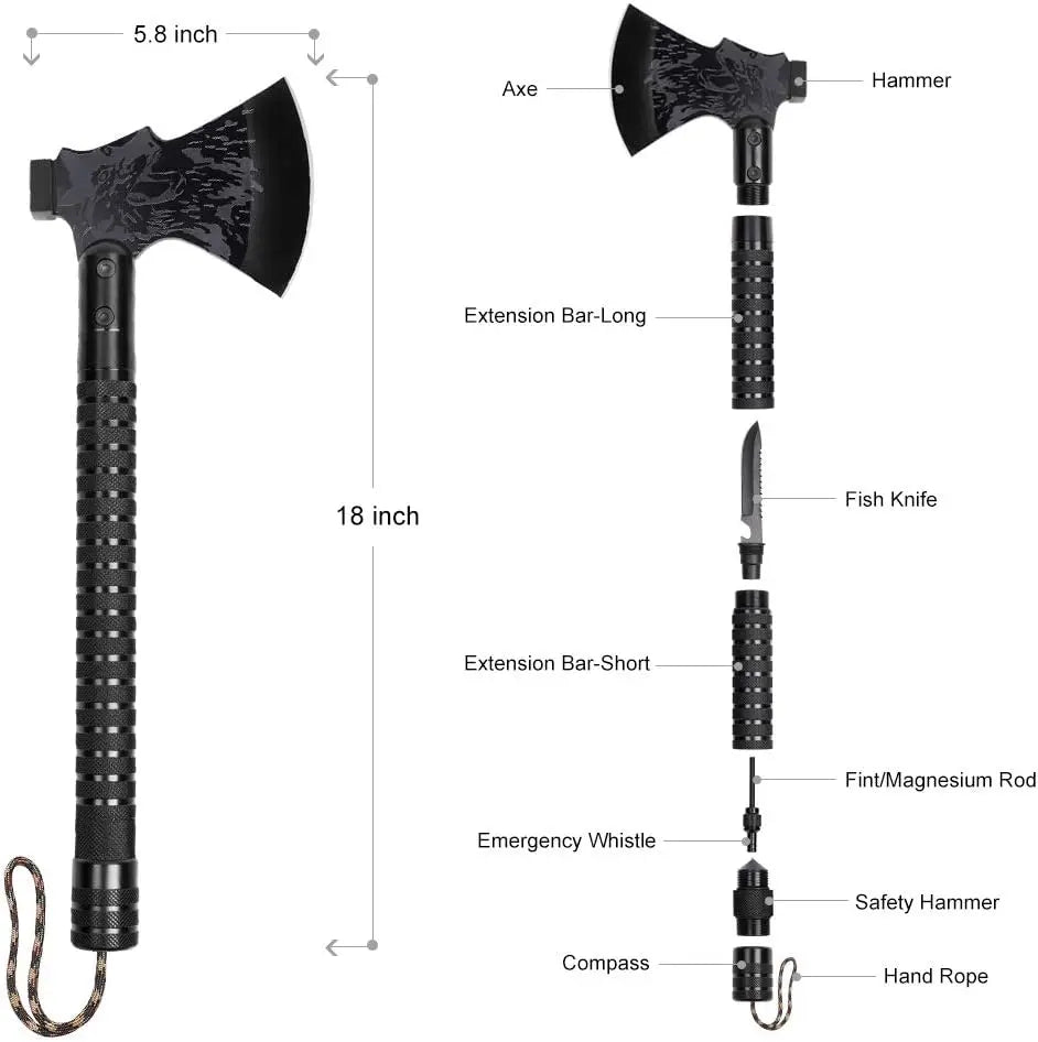 Tactical Folding Survival Axe w/Hammer & Nylon Sheath, Multifunctional Camping Hatchet for Hiking/Hunting/Outdoor Survival Gear