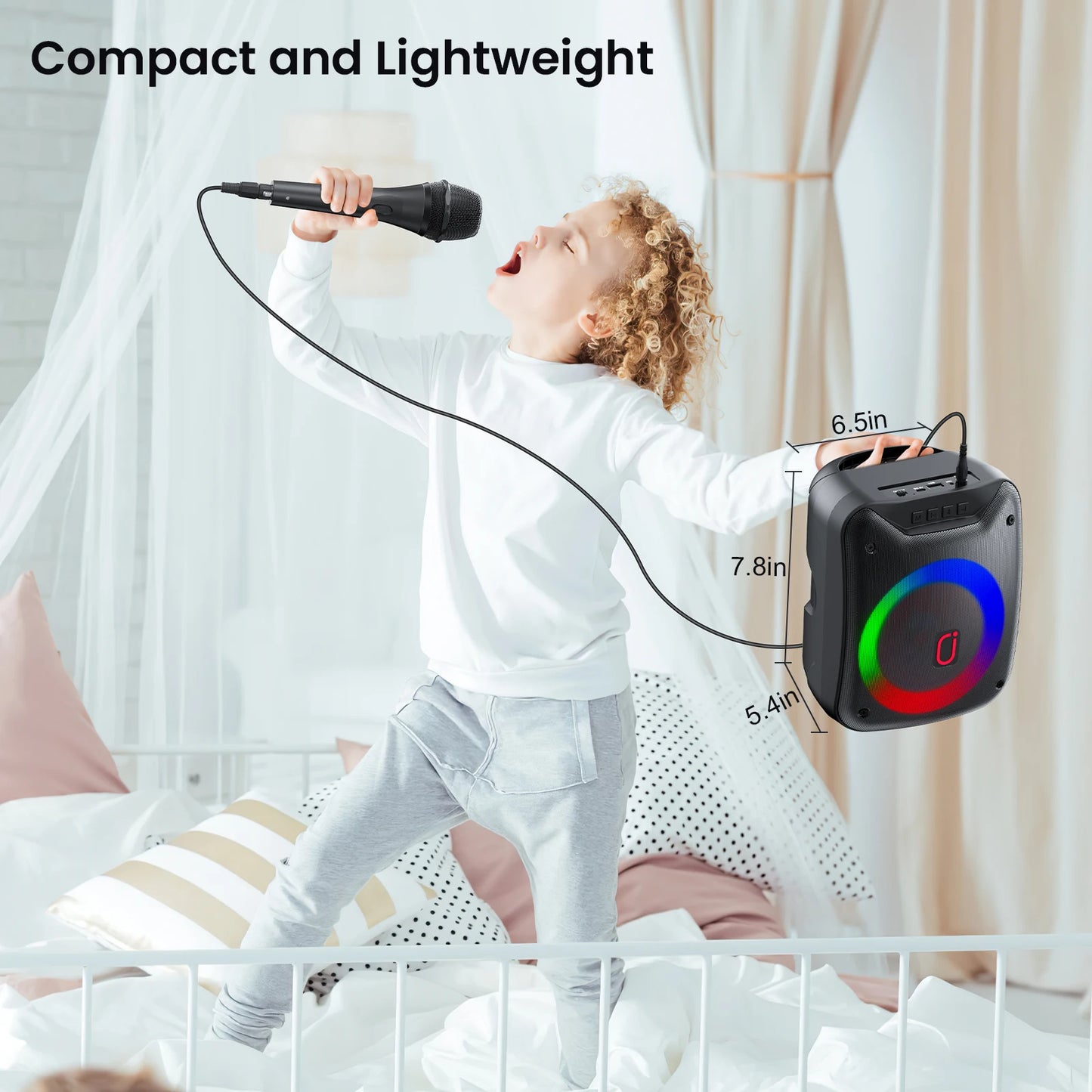 FanFun Wireless Outdoor Speaker, Portable Speaker with Microphone, Colorful DJ Light, Dual Microphone Jacks, TF Card Compatible