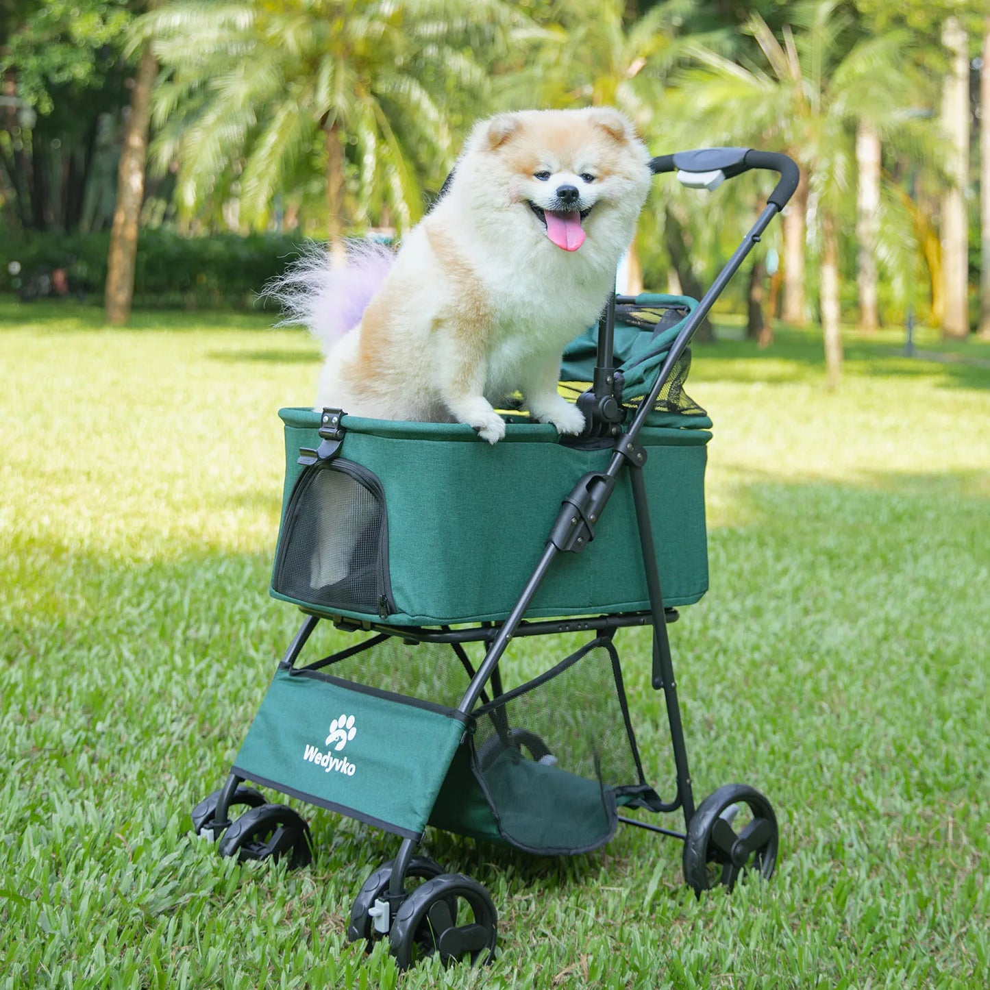 Wedyvko Portable Cart for Small Dogs One-Click Folding Clip Stroller with Basket