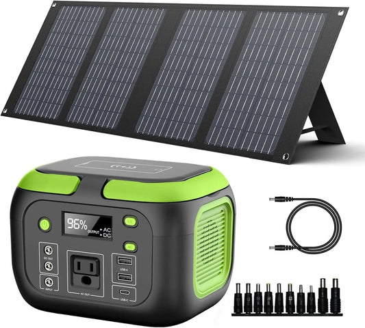 200W Portable Power Station with 40W Solar Panel 155Wh Solar Generator 42000mAh Power Bank with AC Outlet 110V, DC, USB QC3.0