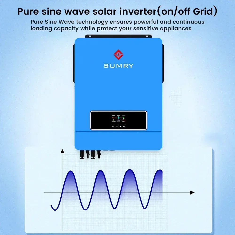 SUMRY on/Off Grid Solar Inverter 10.2kw 48VDC To 220VAC MPPT Solar Power AC Hybrid Inverter Generator Dual Output
