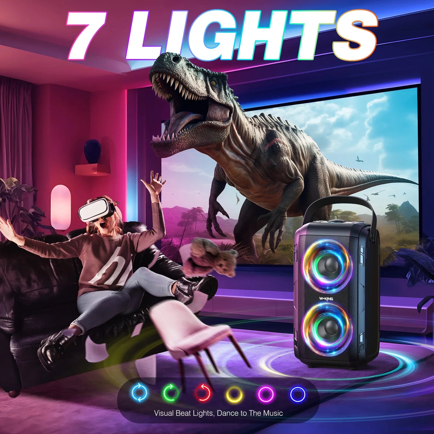 W-KING 80W Bluetooth Speaker with Wireless Microphone, Portable Loud Party Bluetooth Speaker-2 Full Range Drivers/Deep Bass