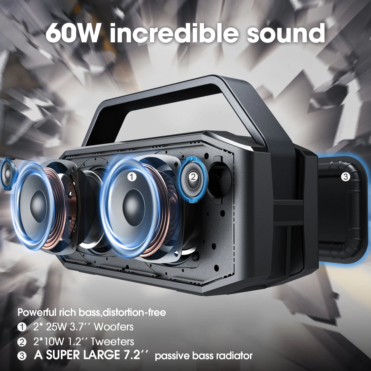 W-KING 100W Peak 60W RMS Deep Bass Bluetooth Speaker, IPX6 Portable Waterproof Loud Bluetooth Speakers Wireless with Subwoofer