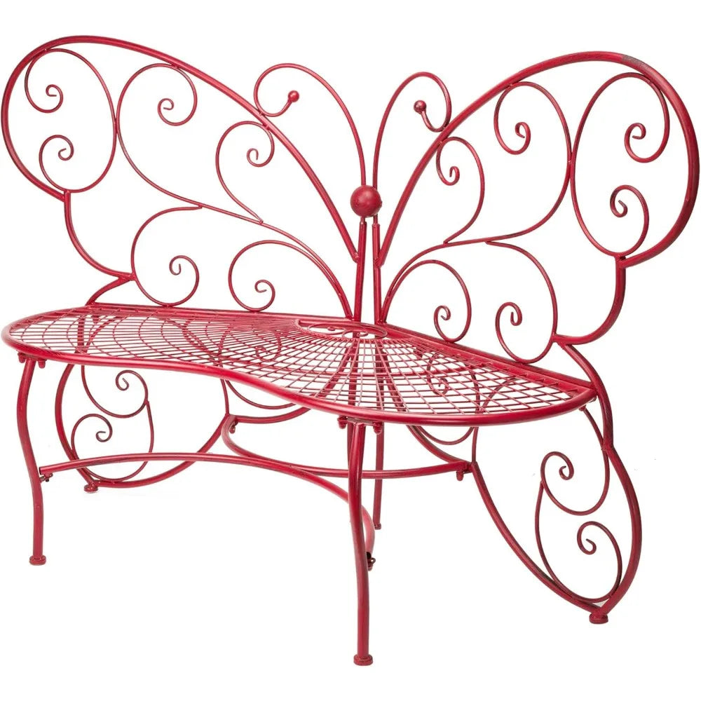 Alpine Corporation 62" x 26" Outdoor 2 Person Metal Butterfly Shaped Garden Bench, Red