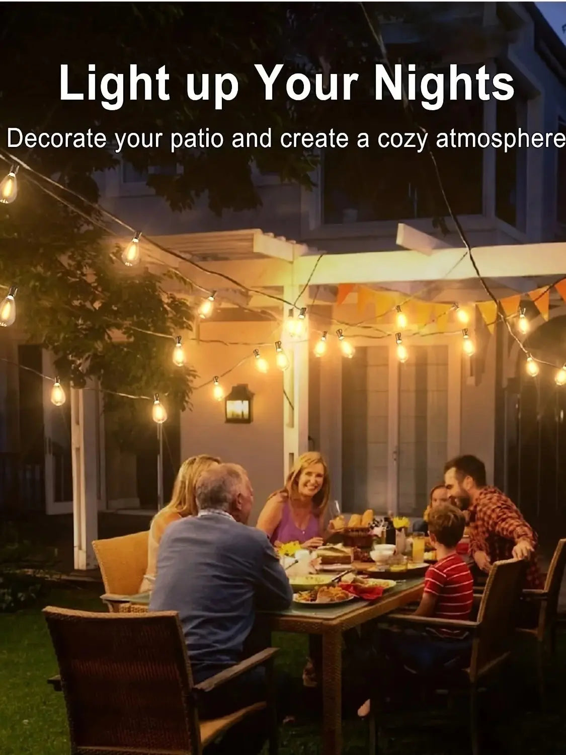 St38 Solar String Lights, 50 Feet Solar Outdoor String Lights, 2700K Warm White Hanging Lights, Weather-Resistant Materials, 12+1 Shatterproof Bulbs, E12 Sockets for Outdoor Courtyards, Backyard, Porch