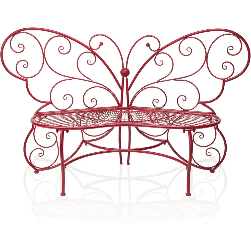 Alpine Corporation 62" x 26" Outdoor 2 Person Metal Butterfly Shaped Garden Bench, Red