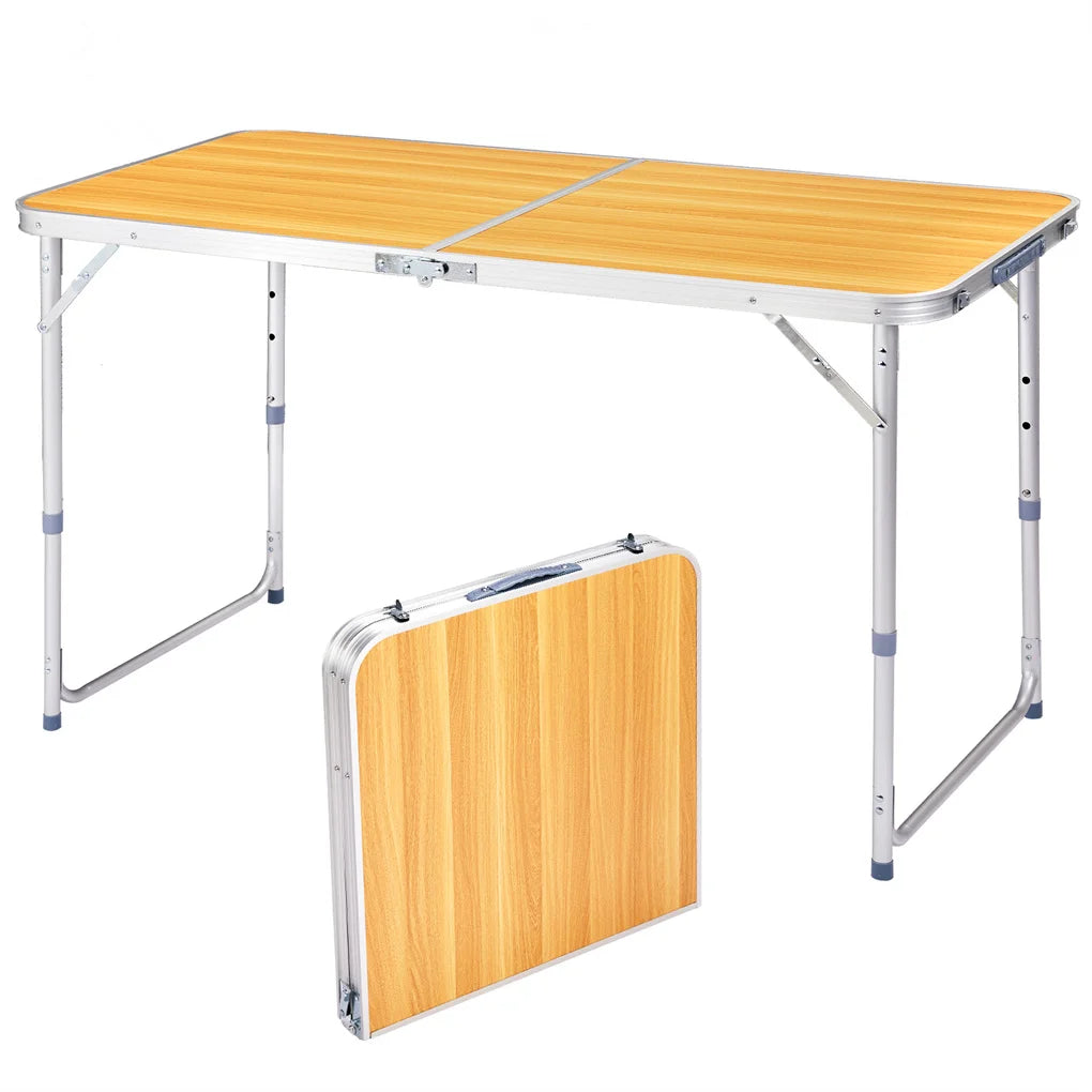4Ft Folding Table With Carrying Handle Height Adjustable Lightweight Fold Up Portable For Indoor Outdoor