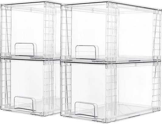 4 Pack Large Stackable Storage Drawers Easily Assemble Acrylic Bathroom Closet Undersink Organizers