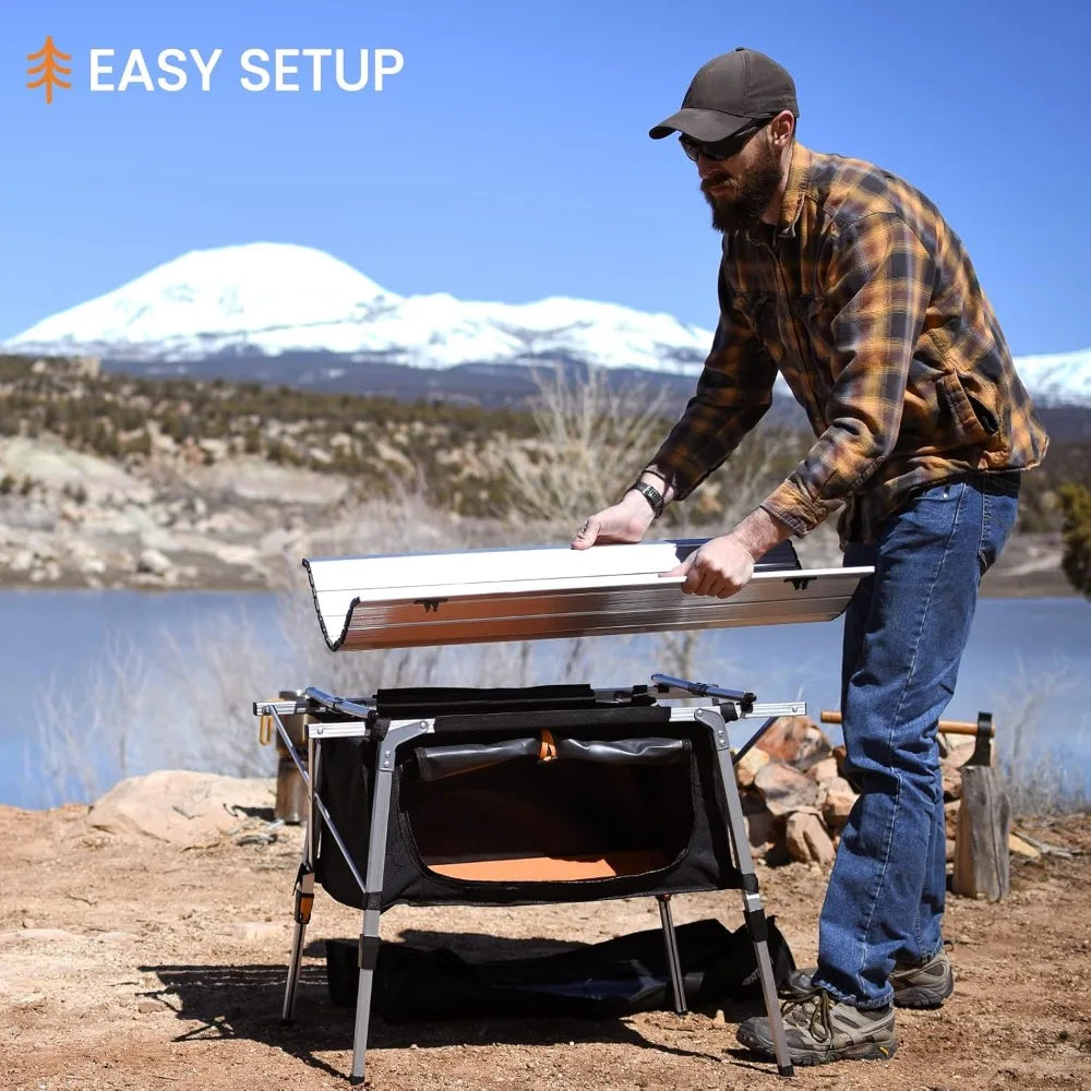 Folding Camping Table with Storage Bag Roll-Up Aluminum Portable Beach Table Adjustable Height Picnic Tables