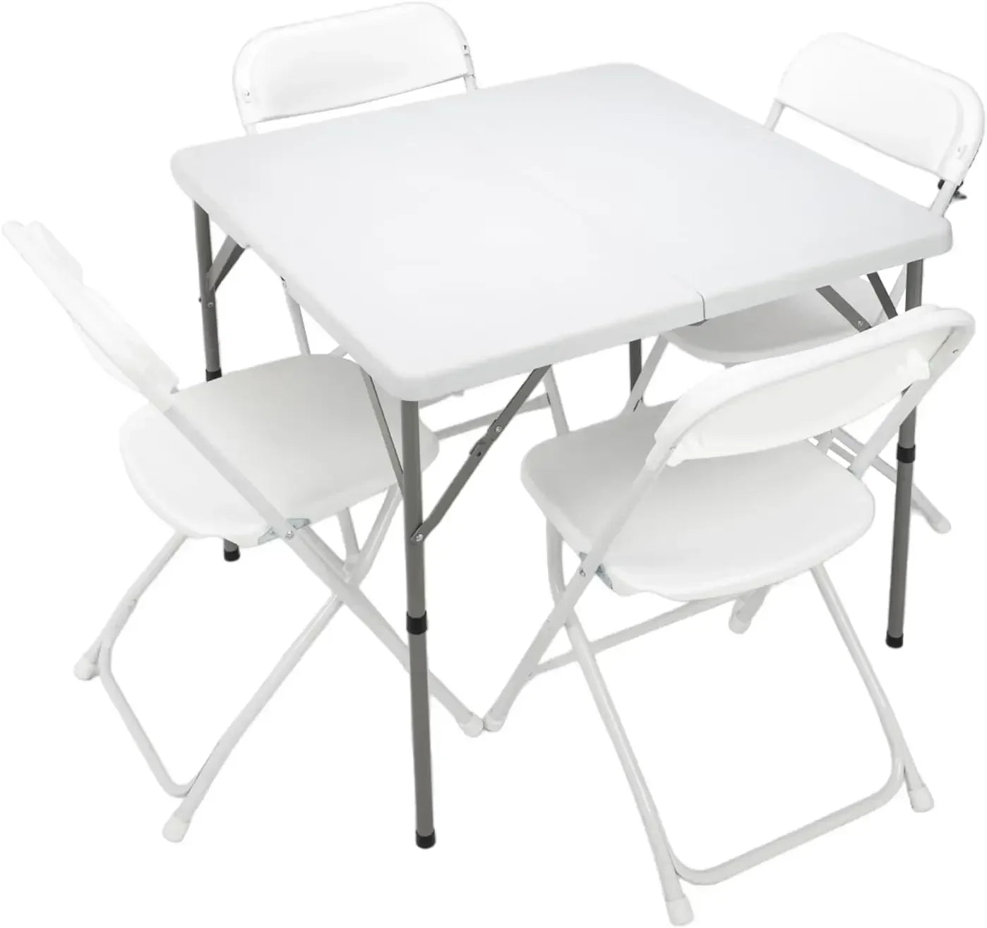 VINGLI Outdoor Dining Set 34 inch Folding Table with 4 Plastic Folding Chairs, Sturdy for Outdoor, Kitchen, White, 5 Pieces Set